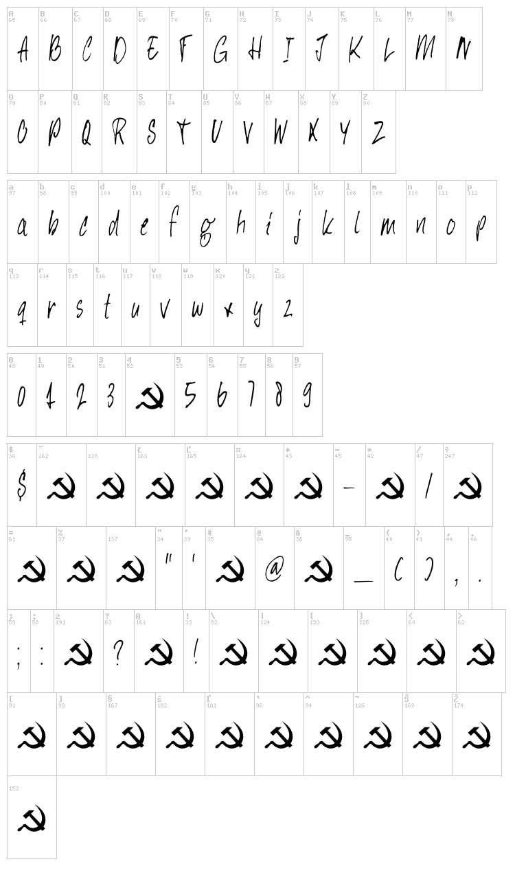 DK Hey Comrade font map